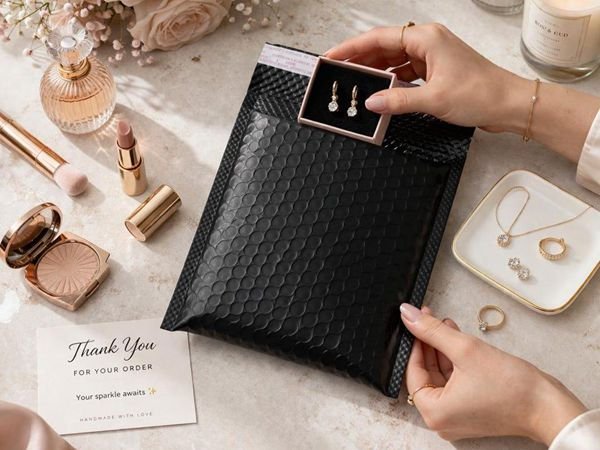 Premium matte black bubble envelopes for luxury jewelry and high-end goods