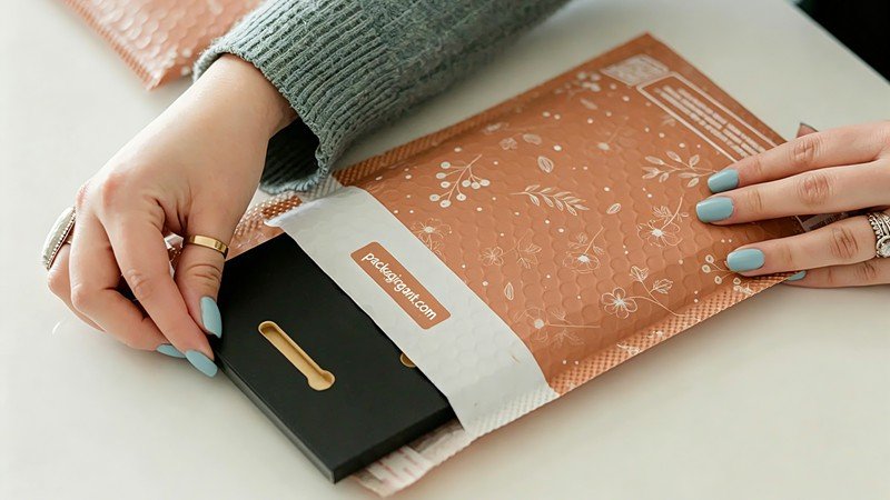 Durable metallic rose gold bubble mailer offering superior shock absorption and protection