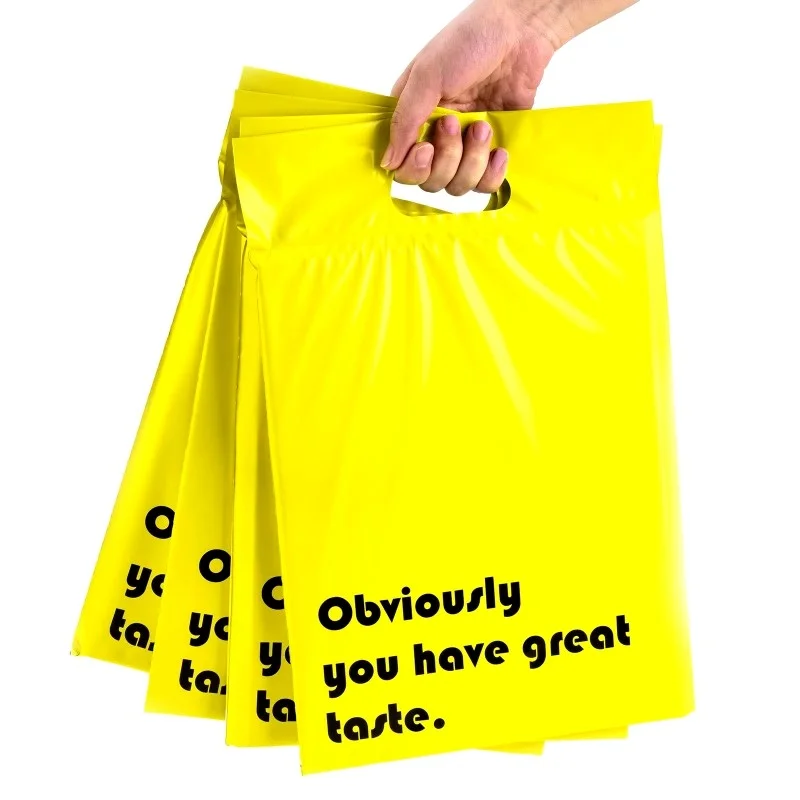 Yellow custom poly mailers with handle
