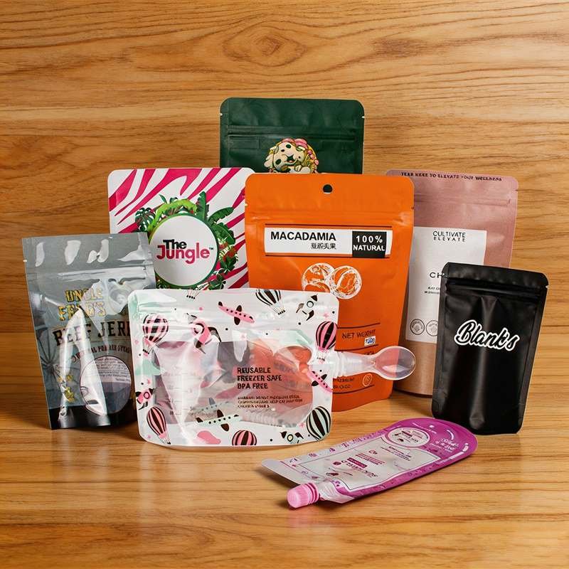 Stand up pouch packaging with ziplock for food and retail products