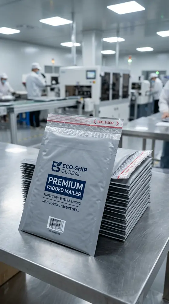 Padded bubble mailer envelopes showing the exterior and cushioning construction