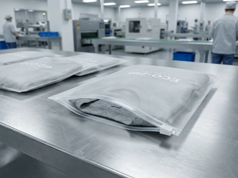Frosted zipper bags arranged for apparel packaging