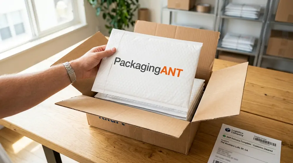 Custom packaging prepared for international shipping and delivery