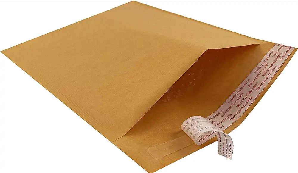 Open Custom Brown Kraft Bubble Envelopes Angle View