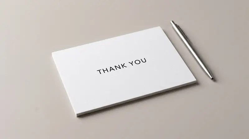 Custom thank you cards for packaging inserts on 350gsm rigid writable cardstock with pen