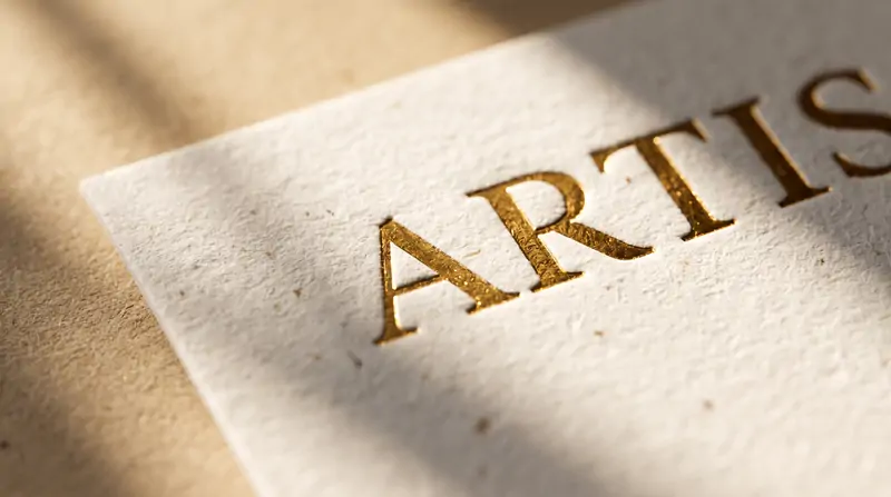 Macro close-up of metallic gold foil stamping on textured cardstock showing sharp reflective edges